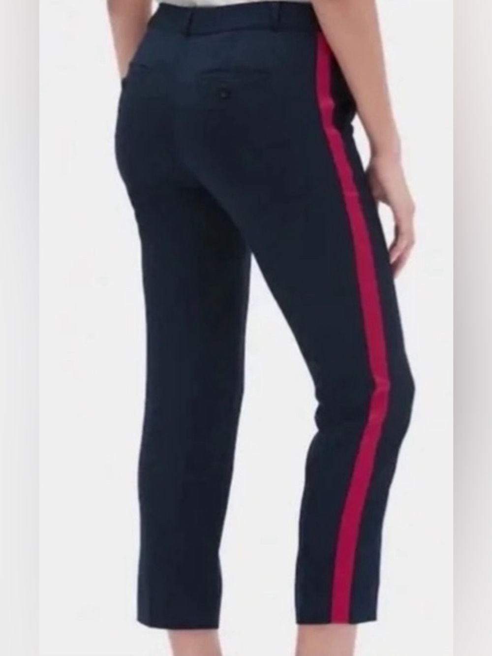 Banana Republic Avery Tuxedo Stripe Trousers Navy Red 8 Petite 8P Crepe Pants